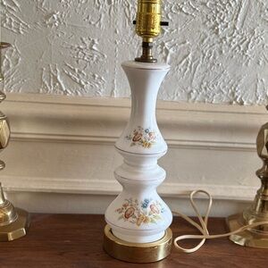 Vintage White Glass Brass Base Table Lamp - Hand Painted  made in West Germany